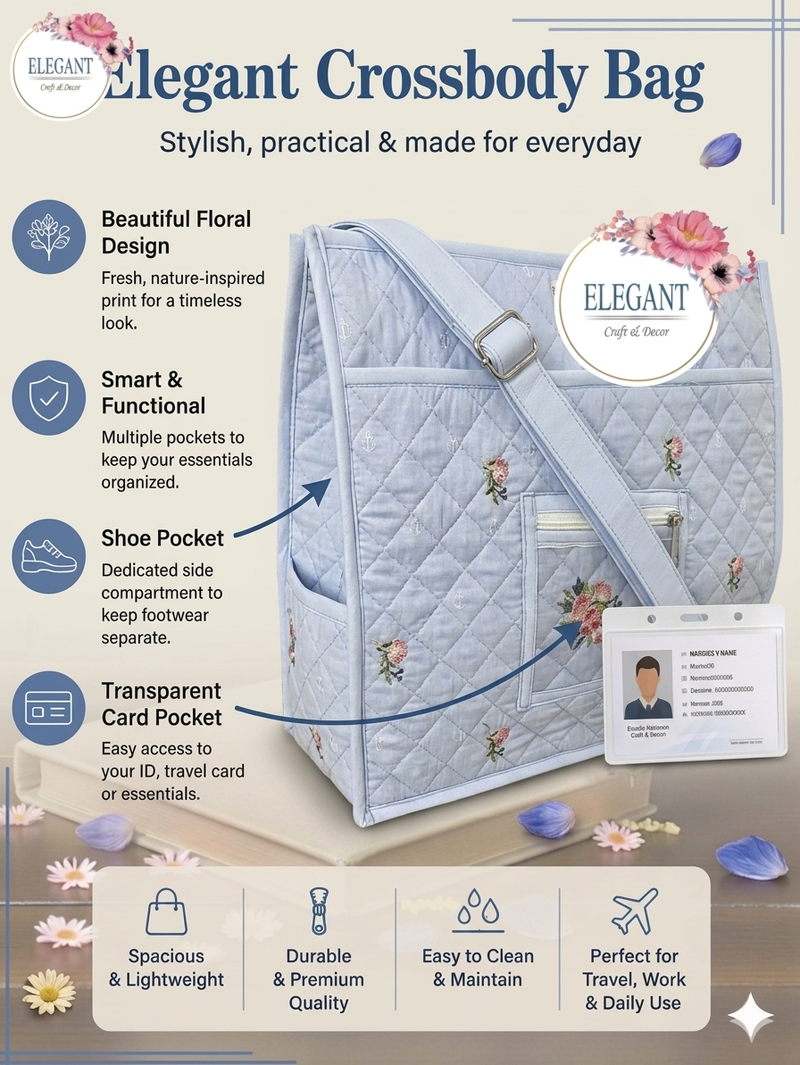 Elegant Crossbody Bag with shoe compartment and ITS/ Card pocket best for Ashara