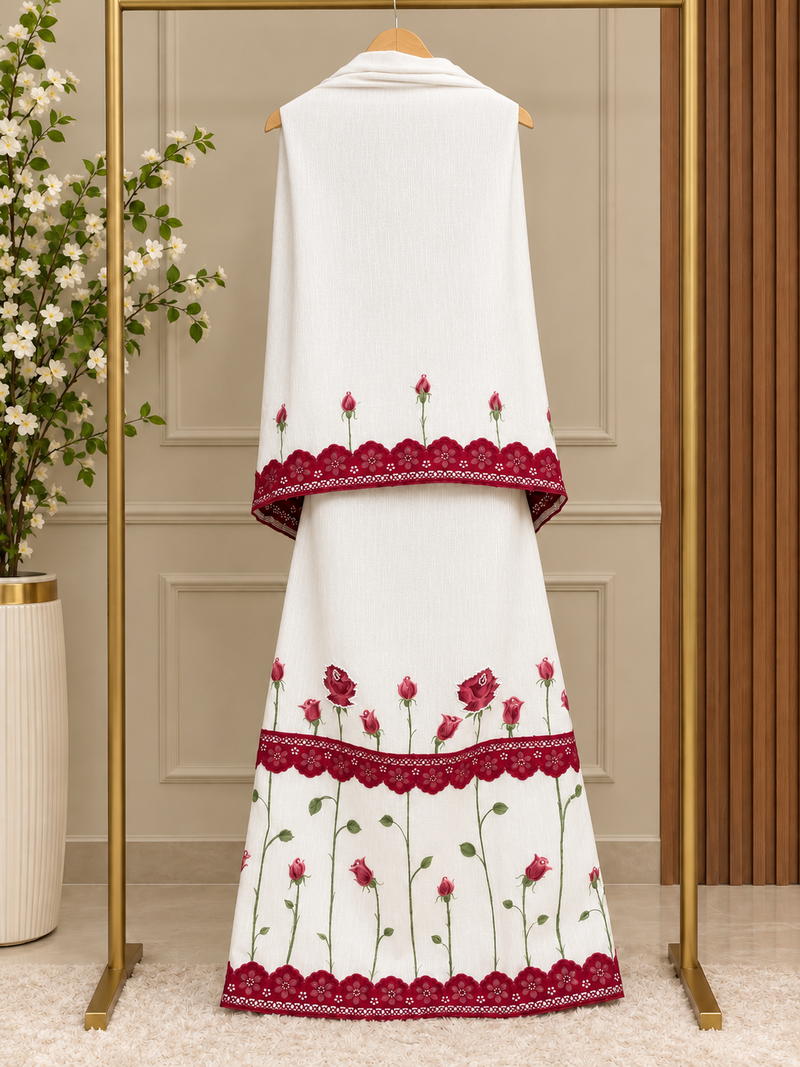 White Rose Handpainted And Sequence Work Rida Sale