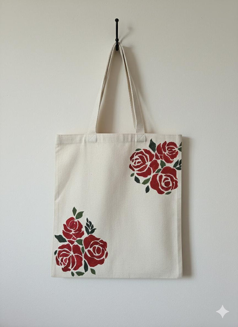 White canvas handpainted tote bag