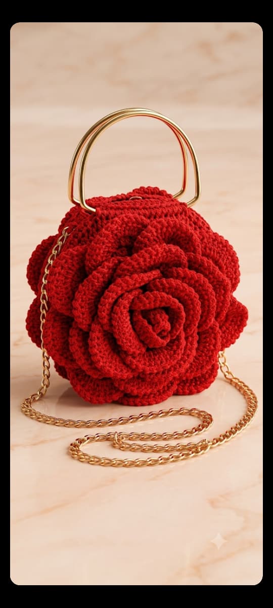 Crocheted 3D rose Bag