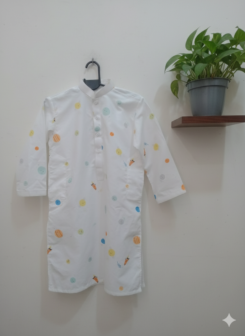 White base cute Planet themed kurta size 28