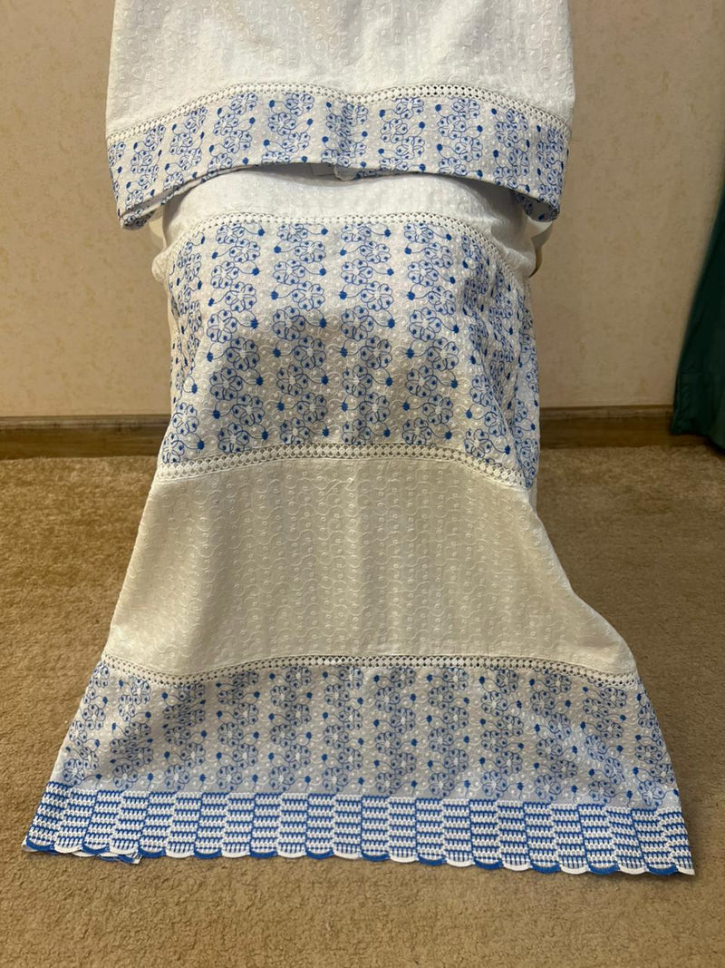 White & Azure Chikan Panelled Rida