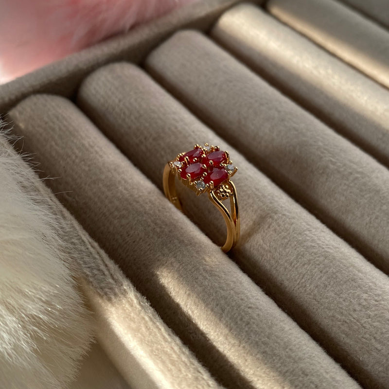 Gold Plated Floral Crystal Statement Rings