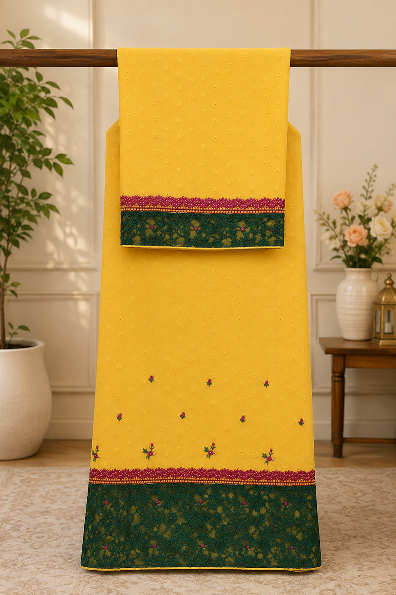 Yellow Chicken Rida With Dark Green Net on It