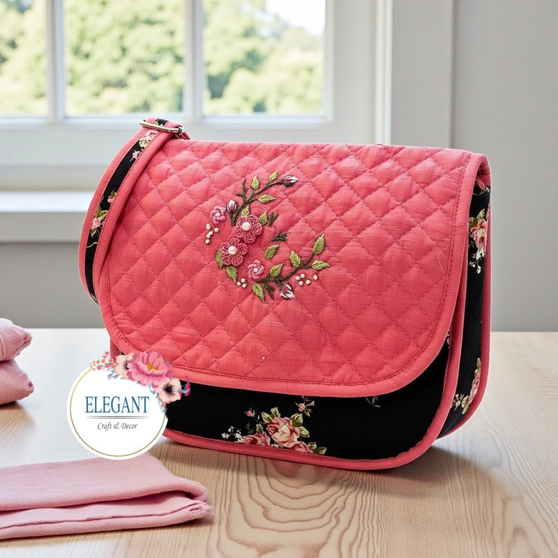 Floral print with hand embroidered rawsilk bag