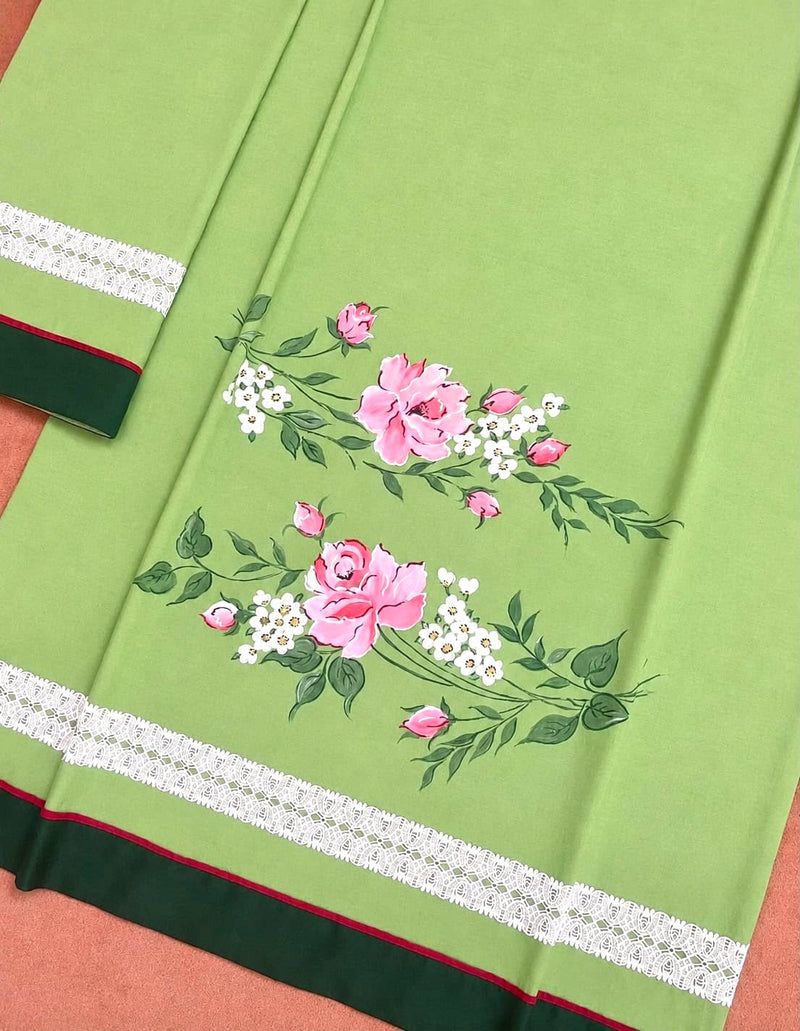 Pistachio Green Hand-Painted Floral Rida