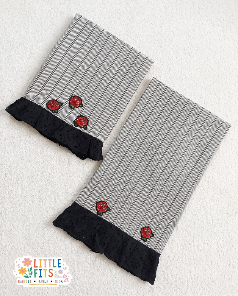 Black stripes with red rose motifs rida