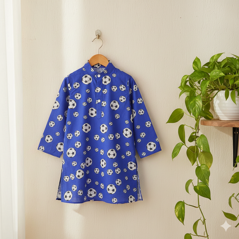 Bright blue football theme kurta size 20