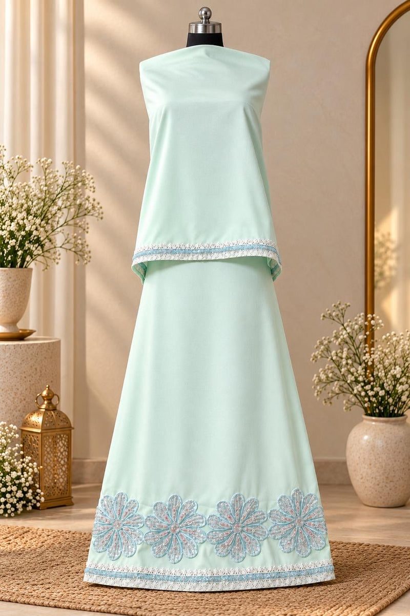 Mint green cutdana lace work rida