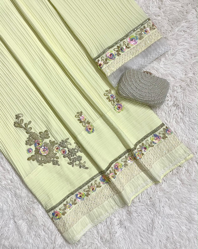 Light Lemon Pleated Floral Rida