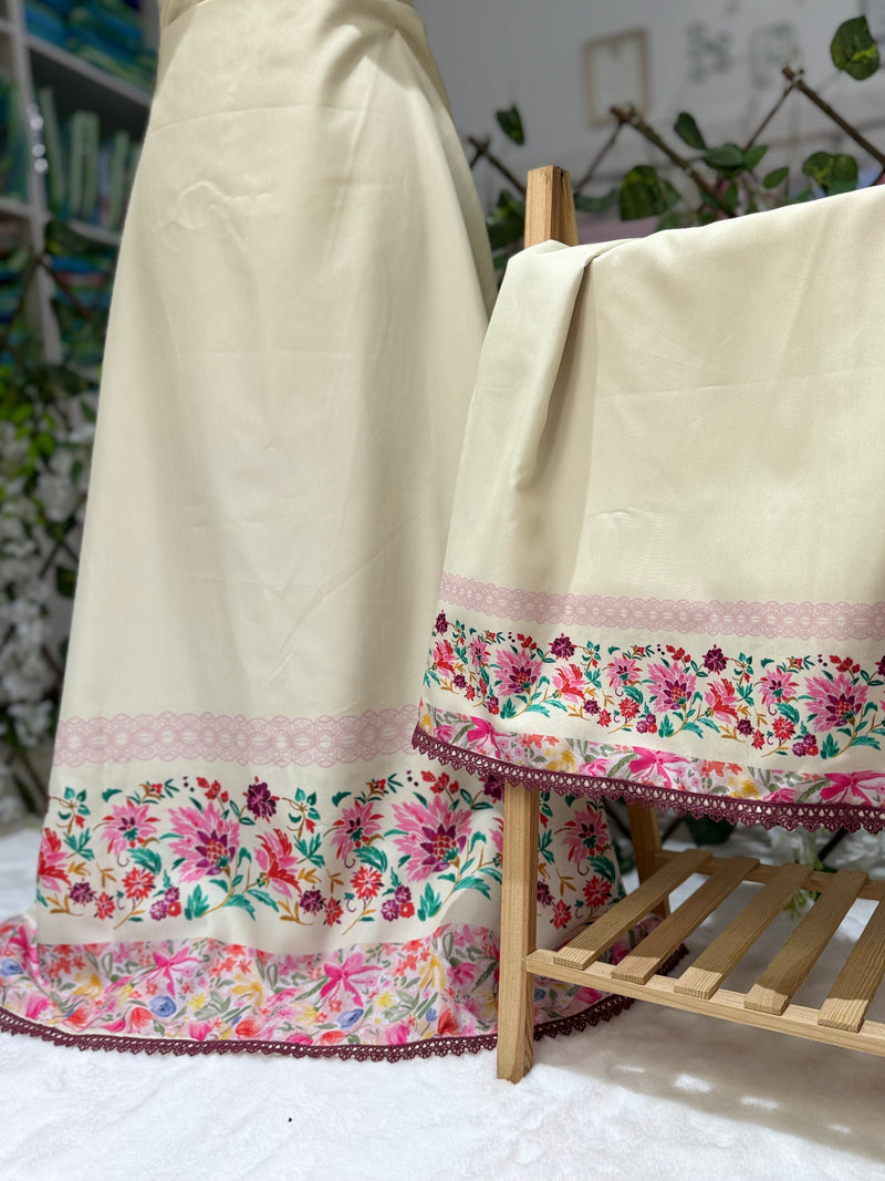 Butter Bloom Elegant floral borders on a soft butter yellow base, finished with delicate lace details for a graceful timeless look.