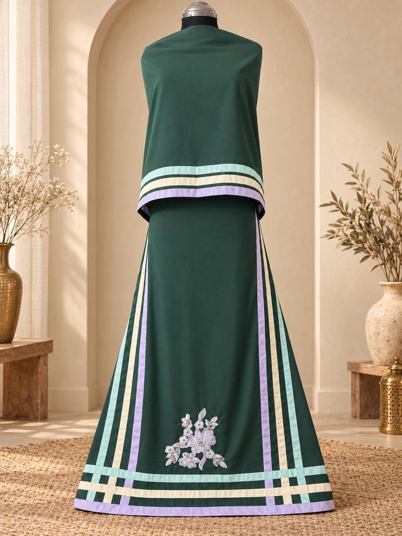 Emerald Green Geometrical Pattern with Handwork bunch rida