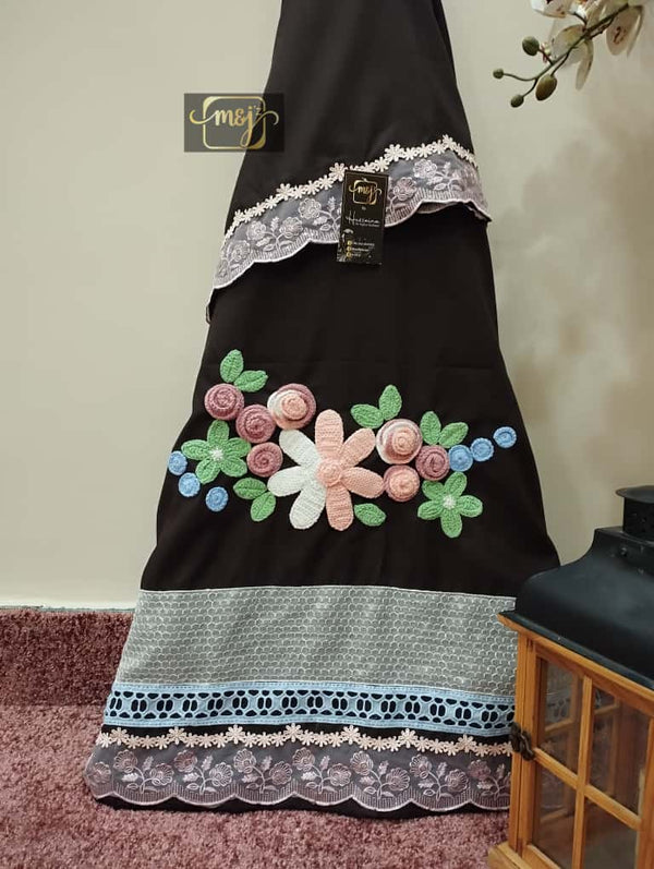 Dark brown with crochet bunch