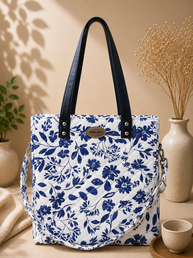 💙 Quilted Indigo Floral Tote Bag
