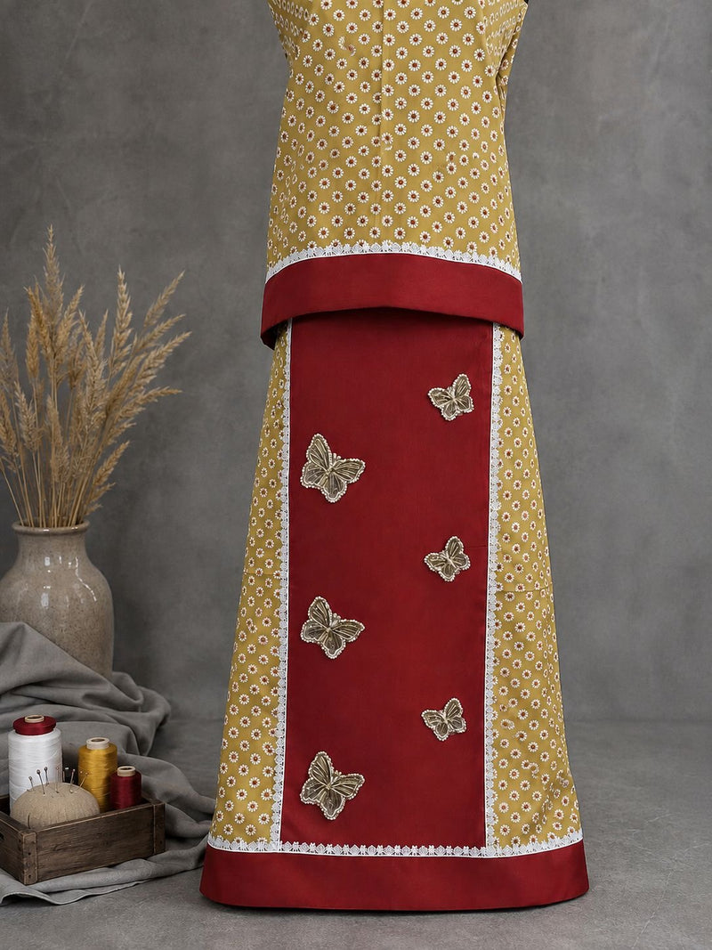 Golden Floral Hand Embroidered Butterfly Rida