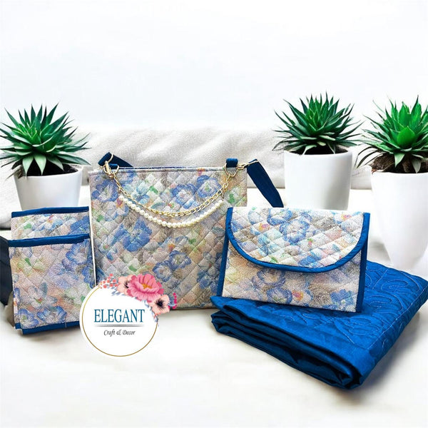 Floral print shimmery rawsilk quilted masallah