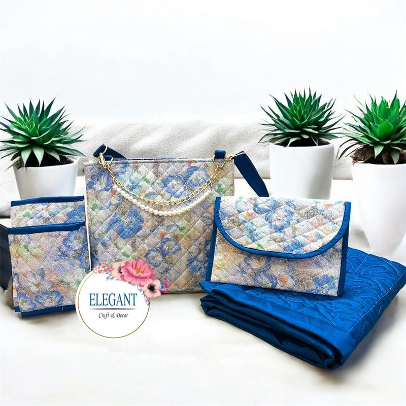 Floral print shimmery rawsilk quilted masallah