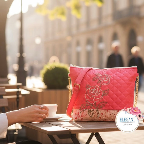 Floral print with hand embroidered rawsilk bag